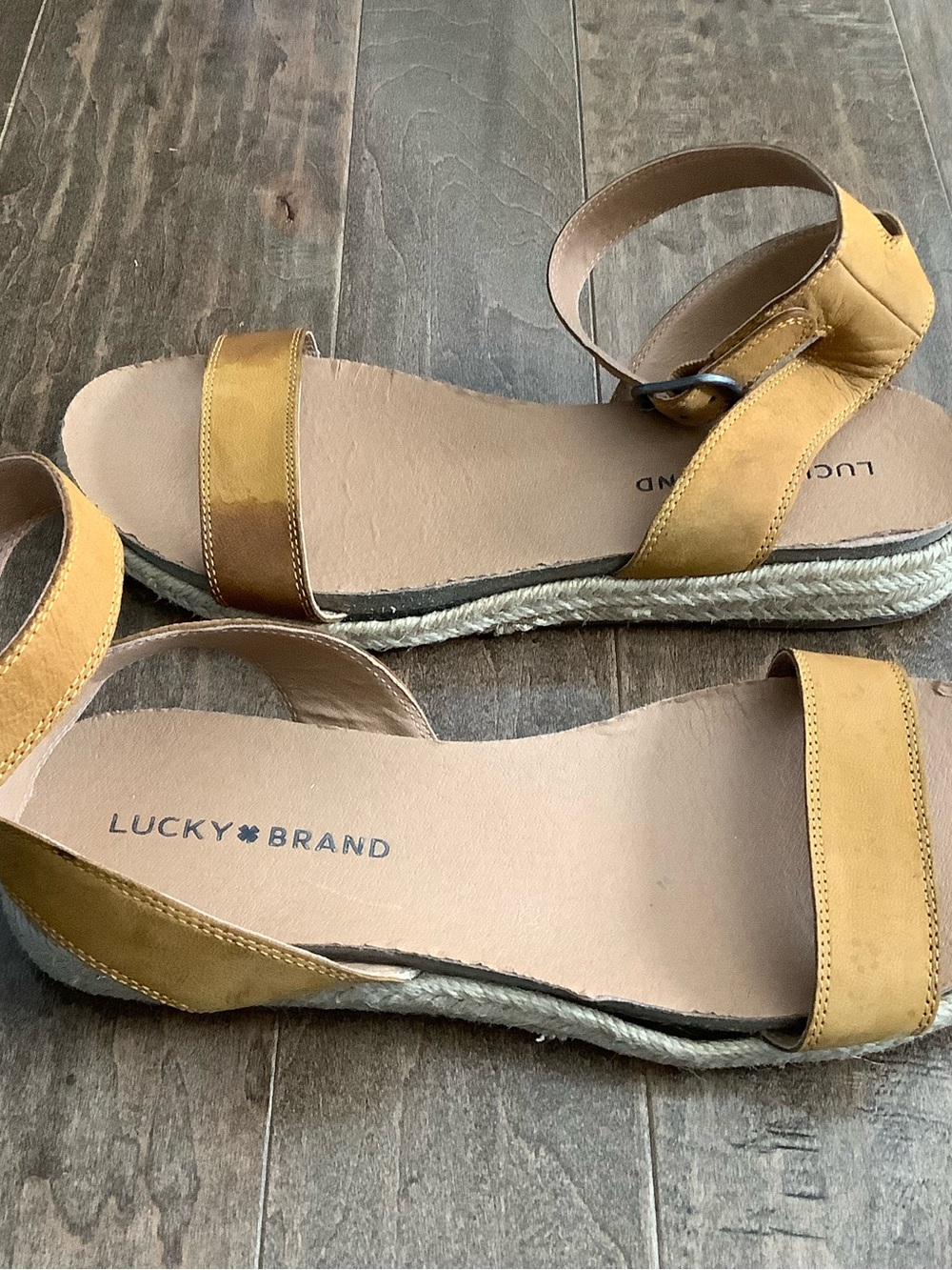 Lucky Brand Yellow Tan Espadrille Sandals with Ankle Strap